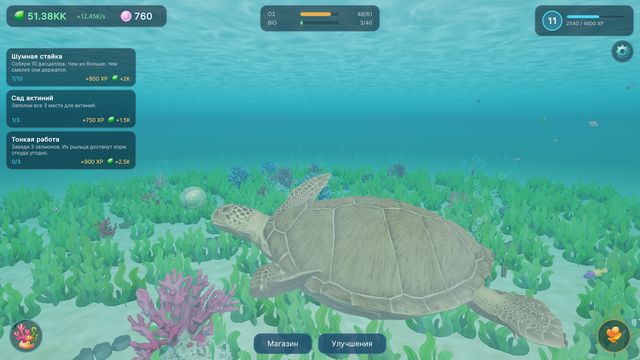 Морская черепаха над лугом водорослей